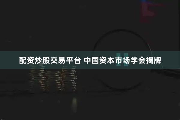 配资炒股交易平台 中国资本市场学会揭牌